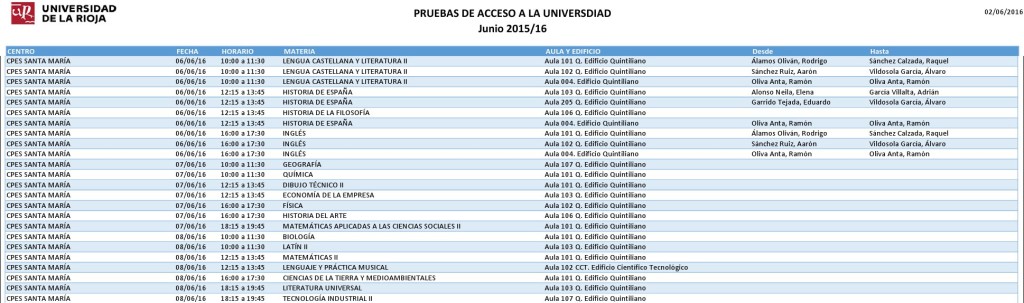 2016 aulas JUNIO Bachillerato Santa María