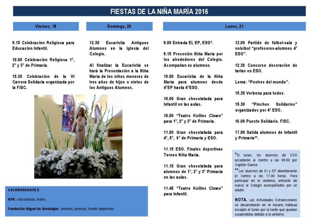 Programa de Fiestas de la Compañía de María 2016