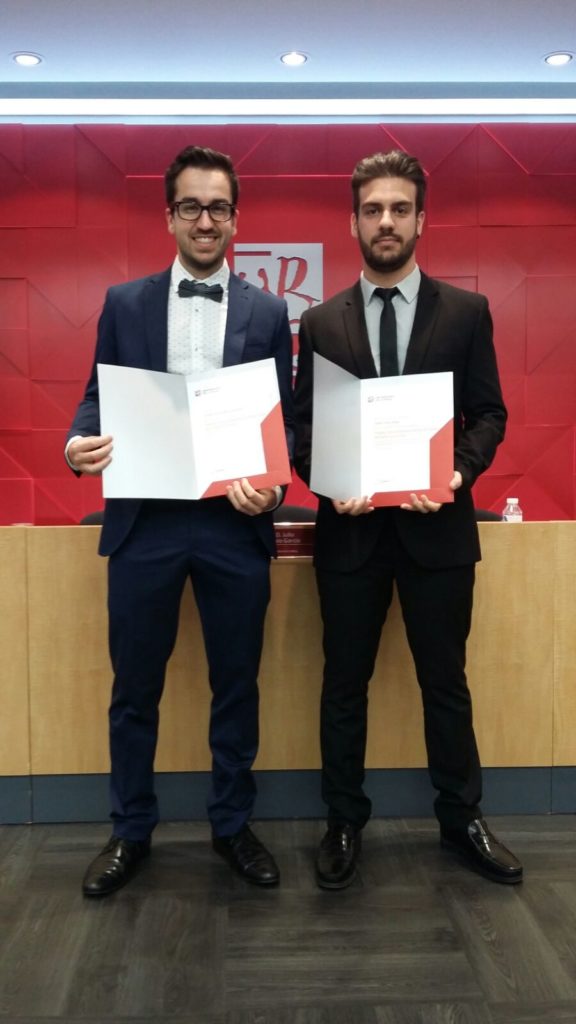 Javier Quintana y Jorge Visa mejores Expedientes de los Grados en Química y en Ingeniería Electrónica Industrial y Automática.