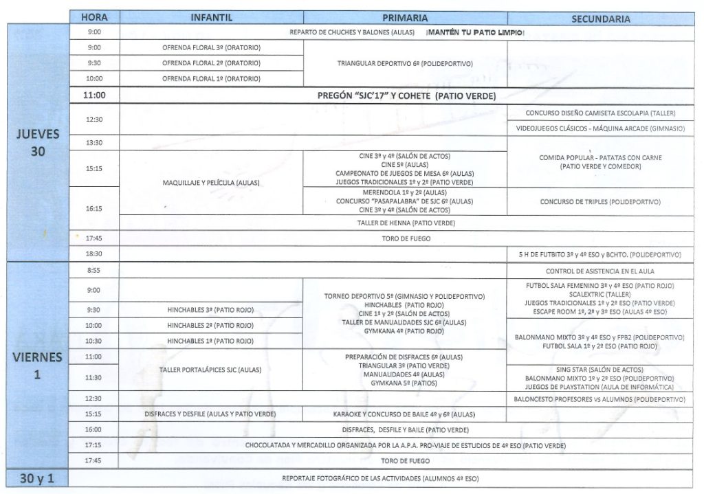 Programa de fiestas Escolapios 2017 Actividades.