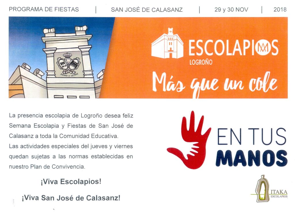 Programa de fiestas de las fiestas de Escolapios 2018.