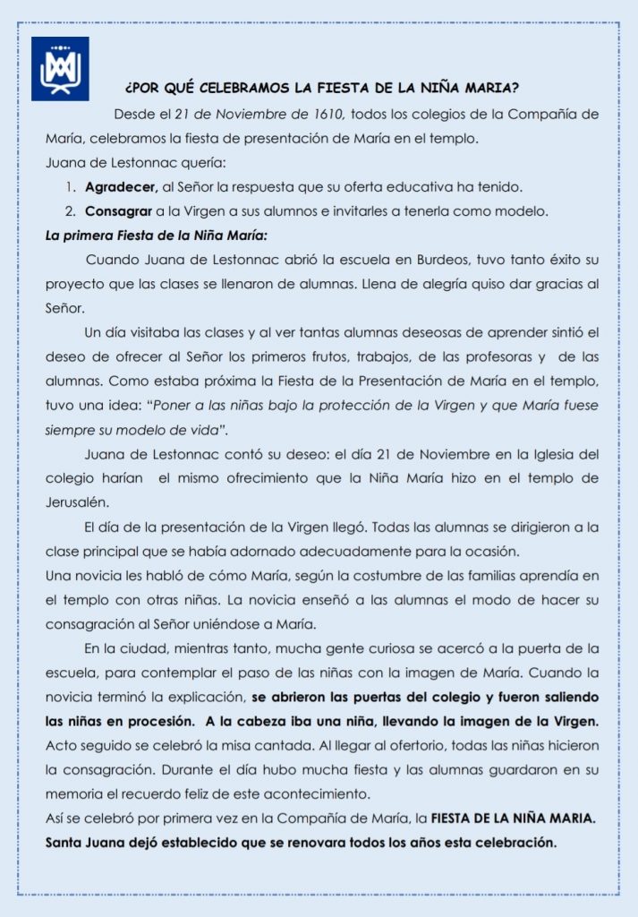 Por qué se celebra la fiesta de la Niña María