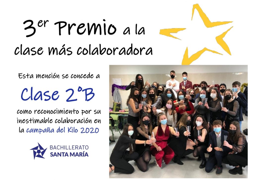 kilo 2B tercer premio a la clase más colaboradora 2020