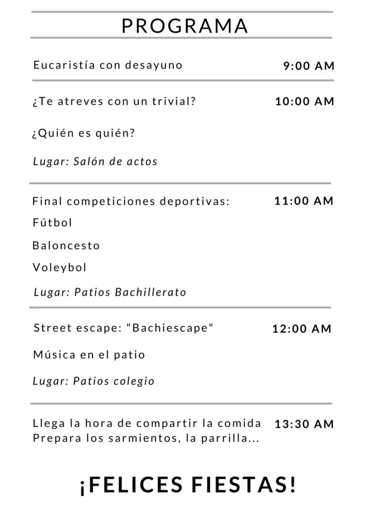 Programa de fiestas del Bachillerato Santa María 4 de abril de 2022.