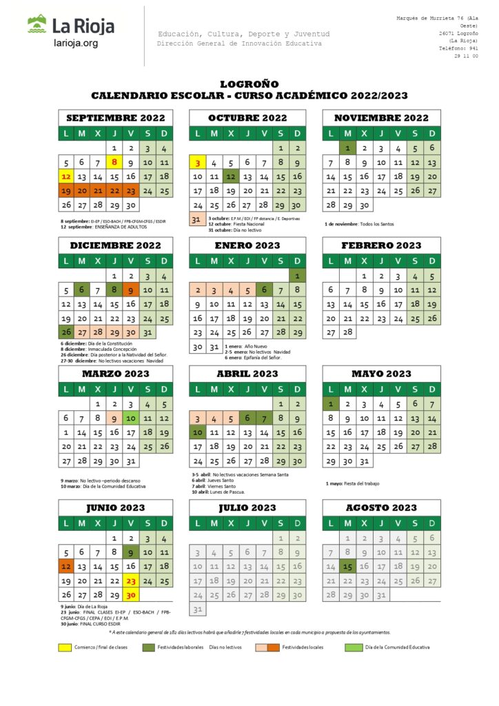 Calendario Escolar Curso 22-23